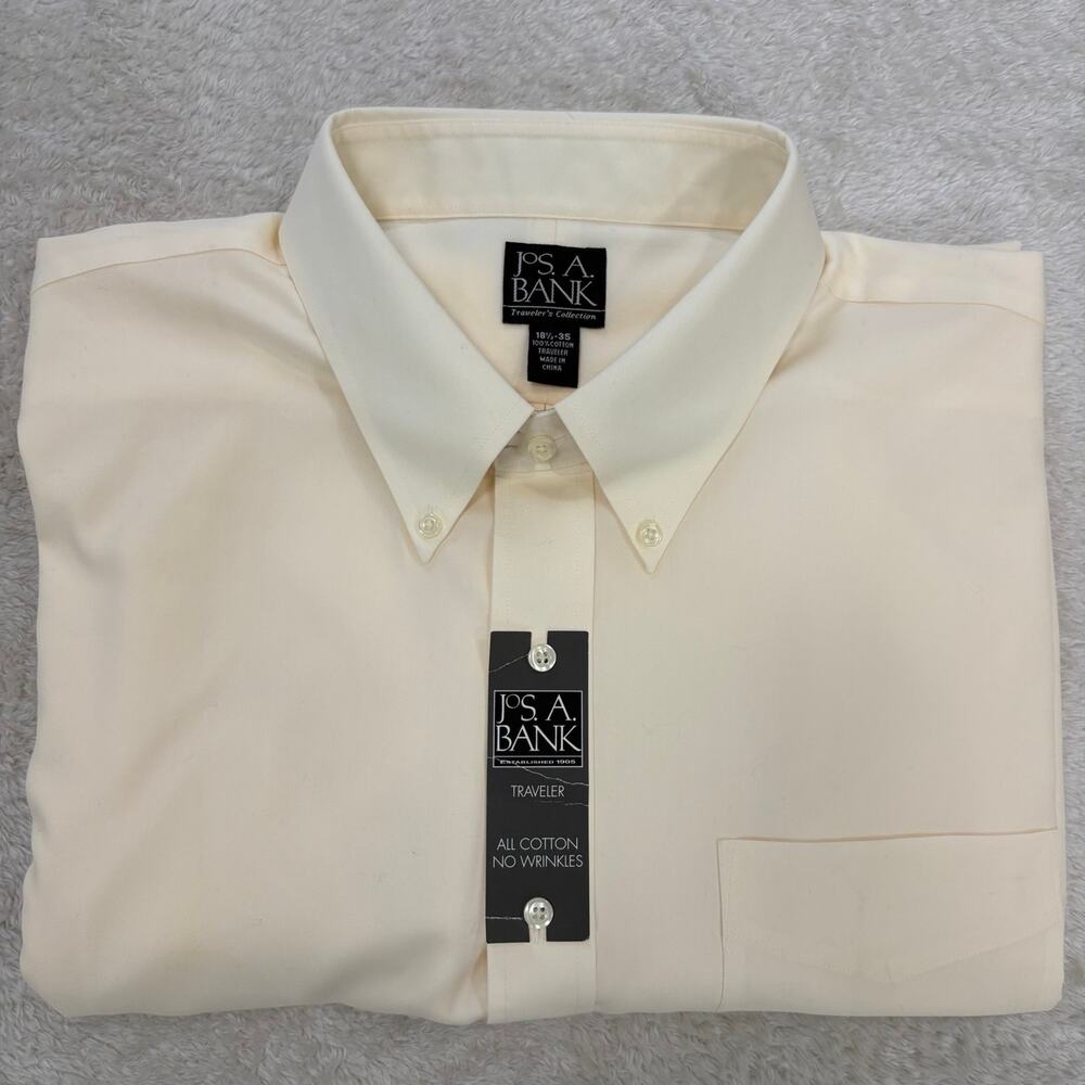 Jos A Bank Mens 18.5 35 Traveler Ivory Dress Shirt Traditional Fit NWT Cotton